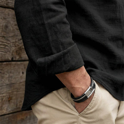 💎 50% OFF! 💎 Men's Casual Solid Color Shirt – Lace-Up Neck, Modern Stand Collar & Breathable Cotton Blend 👔