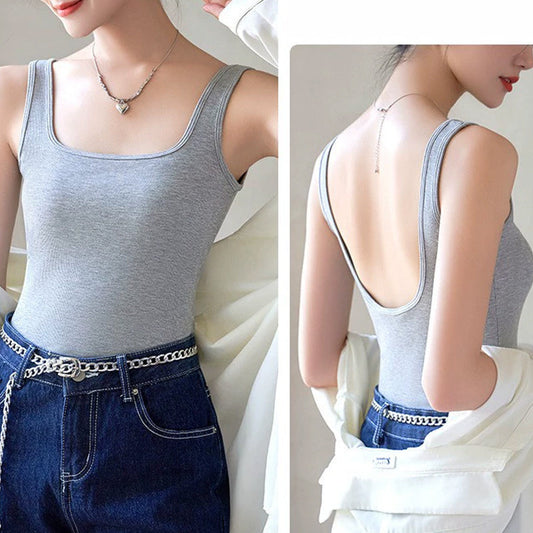 Women's Comfortable Backless Tank Top with Built-in Bra