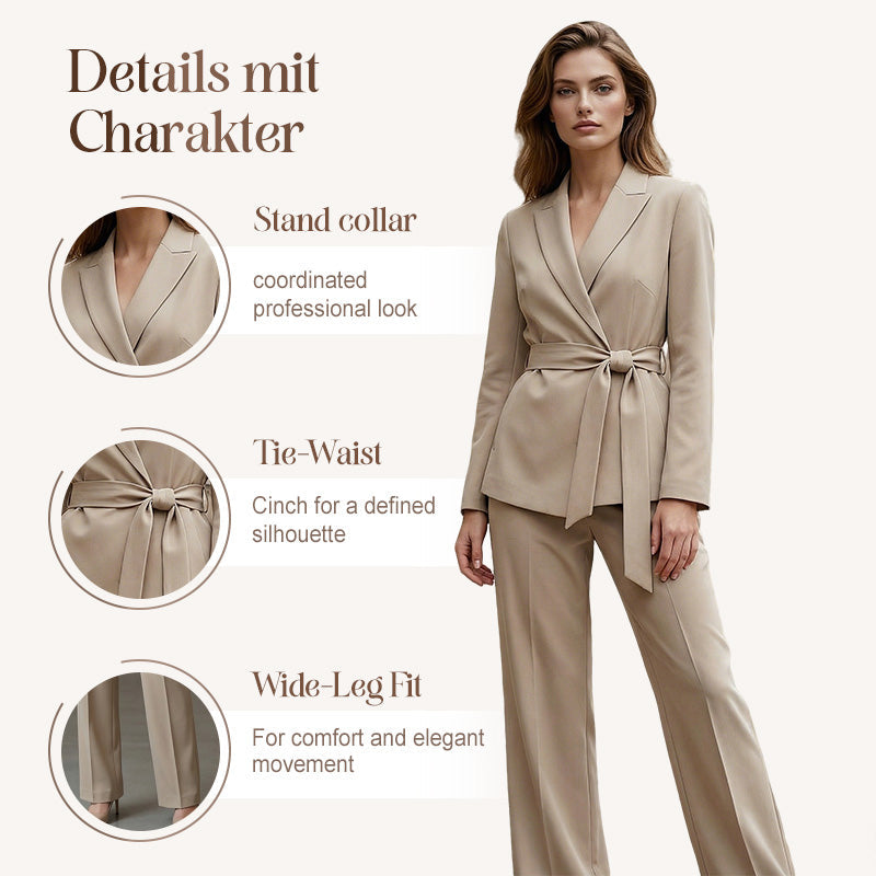 🔥Limited-time 50% off-Women's Elegant Tie-Waist Blazer and Wide-Leg Pants Suit Set