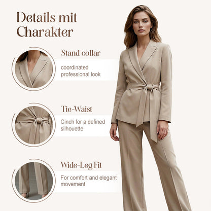 🔥Limited-time 50% off-Women's Elegant Tie-Waist Blazer and Wide-Leg Pants Suit Set
