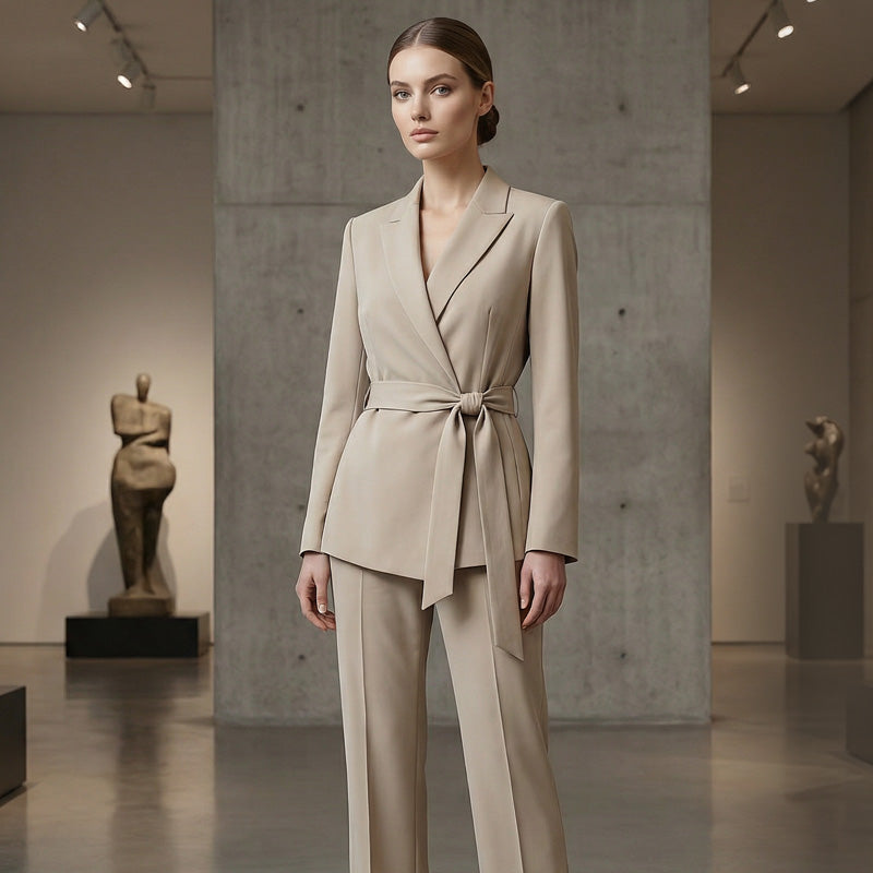 🔥Limited-time 50% off-Women's Elegant Tie-Waist Blazer and Wide-Leg Pants Suit Set