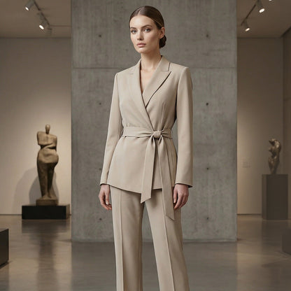 🔥Limited-time 50% off-Women's Elegant Tie-Waist Blazer and Wide-Leg Pants Suit Set