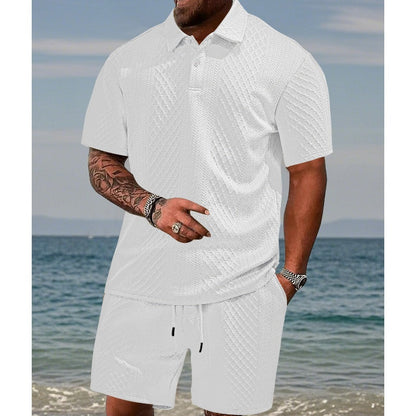 👕 60% OFF NOW! 🔥 Men's Diamond Pattern Turn-Down Collar Short Sleeve Top & Drawstring Shorts 2-Piece Set – Trendy Print, Comfort Fit & Casual Style 🩳