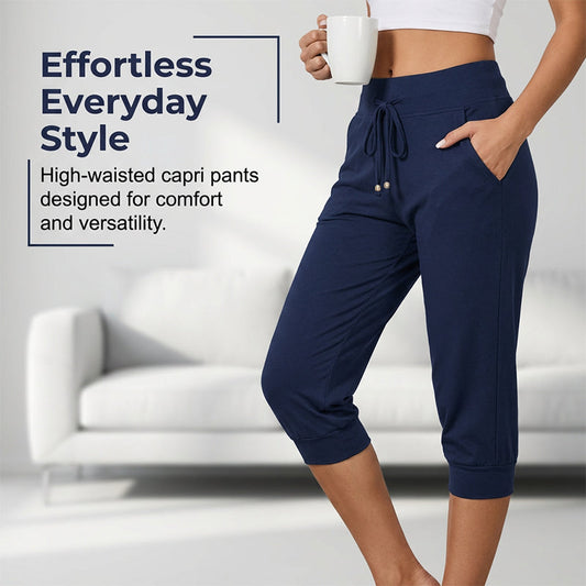 ⚡50% OFF⚡Drawstring Waist Cropped Sweatpants – Soft Polyester, Capri-Length & Side Pockets