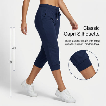 ⚡50% OFF⚡Drawstring Waist Cropped Sweatpants – Soft Polyester, Capri-Length & Side Pockets