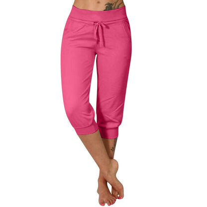 ⚡50% OFF⚡Drawstring Waist Cropped Sweatpants – Soft Polyester, Capri-Length & Side Pockets