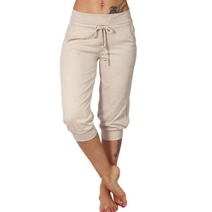 ⚡50% OFF⚡Drawstring Waist Cropped Sweatpants – Soft Polyester, Capri-Length & Side Pockets