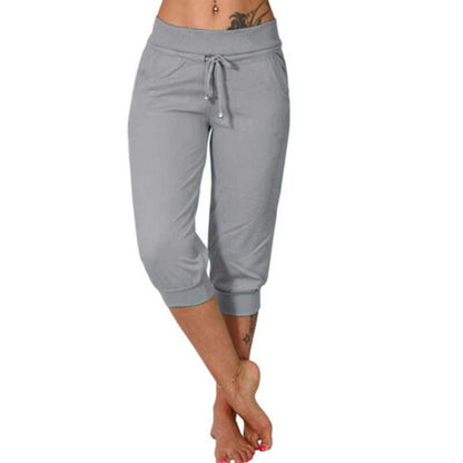 ⚡50% OFF⚡Drawstring Waist Cropped Sweatpants – Soft Polyester, Capri-Length & Side Pockets