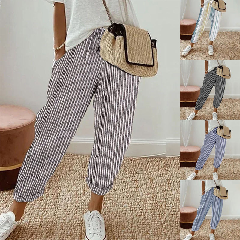 💕What should I wear tomorrow?💕Striped linen cotton trousers for women