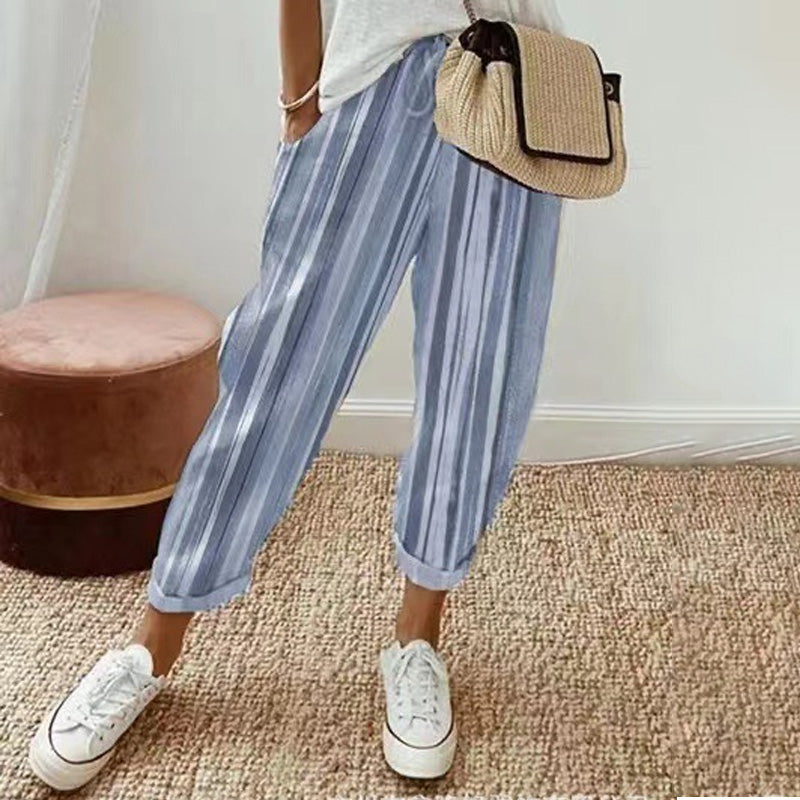 💕What should I wear tomorrow?💕Striped linen cotton trousers for women