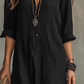 Casual, loose-fitting, long cotton-linen dress with a front slit