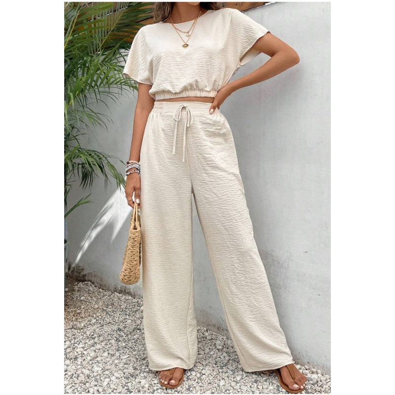📢📢BIG SALE !!⏰Short Sleeve Top Loose Straight Leg Pants Two Piece Set For Women