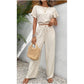 📢📢BIG SALE !!⏰Short Sleeve Top Loose Straight Leg Pants Two Piece Set For Women