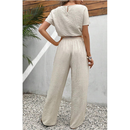 📢📢BIG SALE !!⏰Short Sleeve Top Loose Straight Leg Pants Two Piece Set For Women