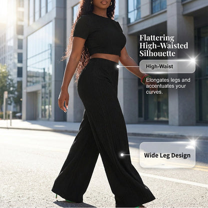 Women's 2-Piece Crop Top & Wide Leg Pants Set