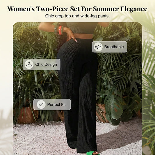 Women's 2-Piece Crop Top & Wide Leg Pants Set