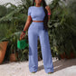 Women's 2-Piece Crop Top & Wide Leg Pants Set