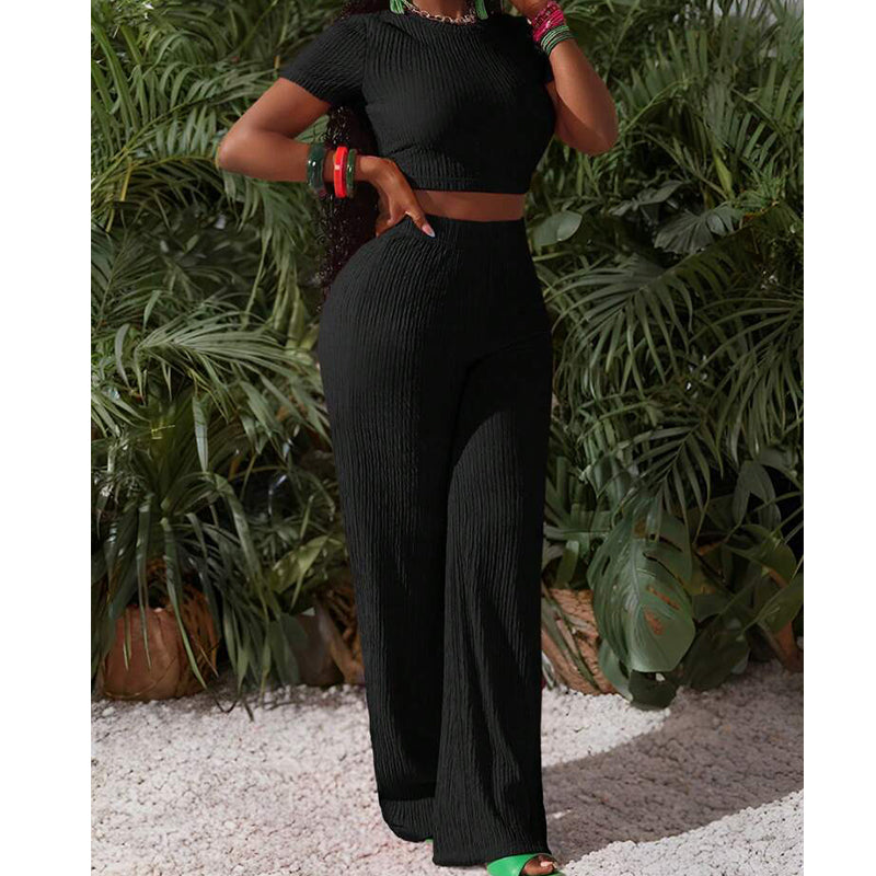 Women's 2-Piece Crop Top & Wide Leg Pants Set