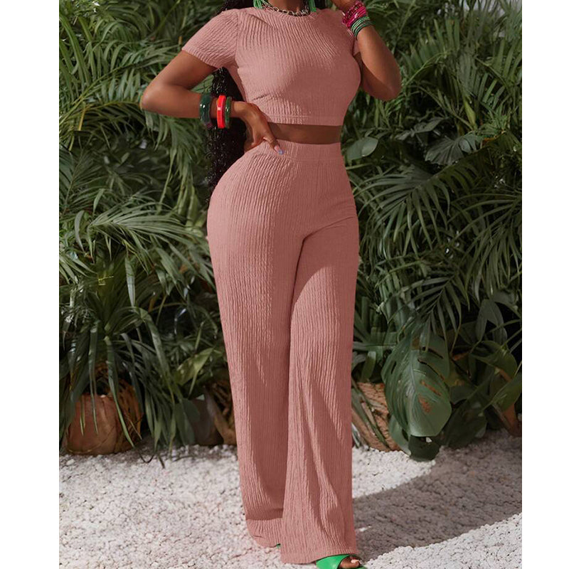 Women's 2-Piece Crop Top & Wide Leg Pants Set