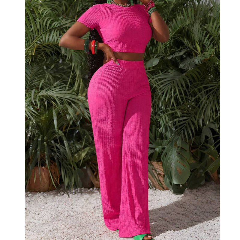 Women's 2-Piece Crop Top & Wide Leg Pants Set