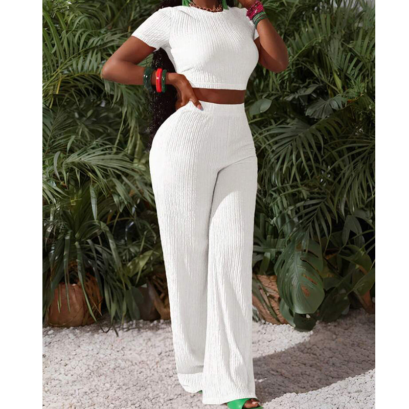 Women's 2-Piece Crop Top & Wide Leg Pants Set