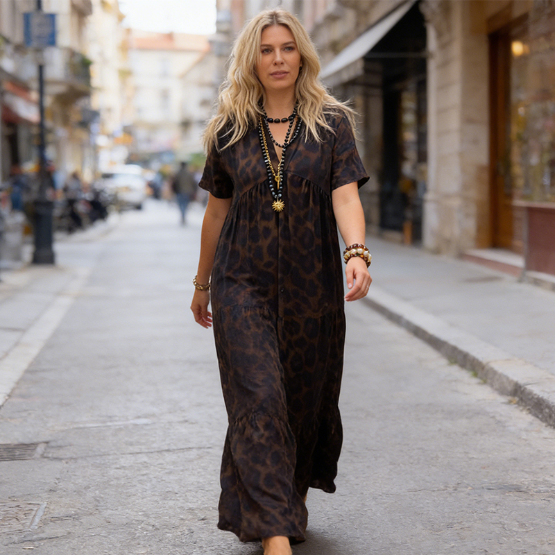 💃New arrival 60% OFF!🐆Women's V-Neck Leopard Print Maxi Dress