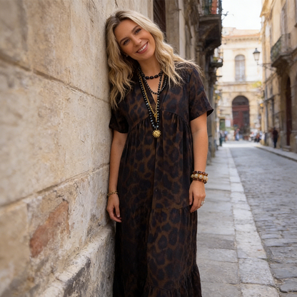 💃New arrival 60% OFF!🐆Women's V-Neck Leopard Print Maxi Dress