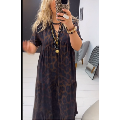 💃New arrival 60% OFF!🐆Women's V-Neck Leopard Print Maxi Dress