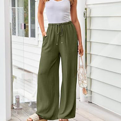 👖 50% OFF NOW! 🌿 Women's Casual Lightweight Plain Trousers – Adjustable Drawstring, Side Pockets & Soft Drape ✨