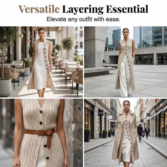 🔥Hot Sale Offers-Elegant Stand Collar Knit Long Cardigan Vest