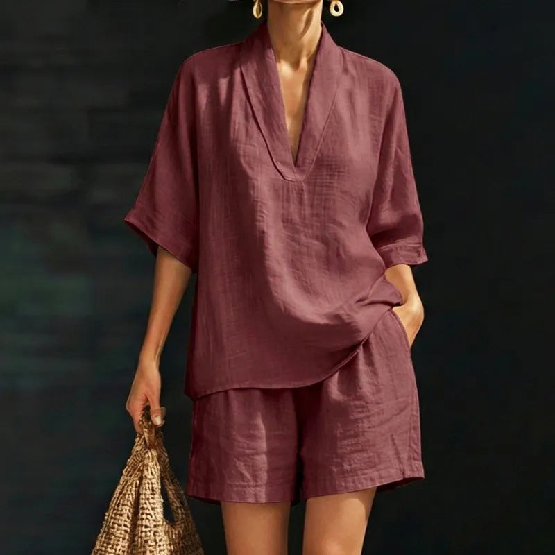 ⏳Time-Limited Special⏰Women's Casual V-Neck Top and Shorts Set