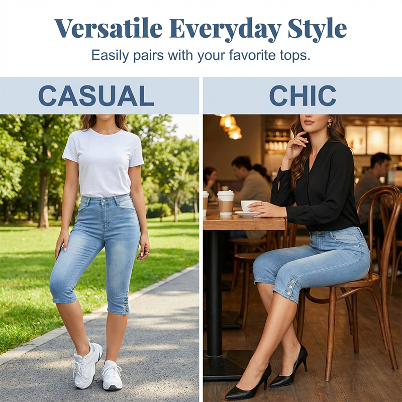 🌞Summer Hot Sale-60% Off!!🌿Women's High-Waist Slim-Fit Capri Jeans
