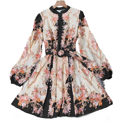 🌸 Timeless Elegance – Romantic Floral Print High Neck Mini Dress🌷
