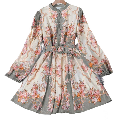 🌸 Timeless Elegance – Romantic Floral Print High Neck Mini Dress🌷