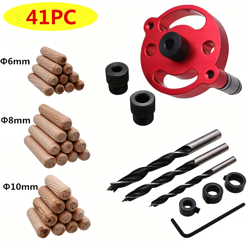 ⚙️ LIMITED-TIME 50% OFF! 🔨 Self-Centering Dowel Jig Kit – Precision Woodworking, Adjustable Bushings, Aluminum 📏