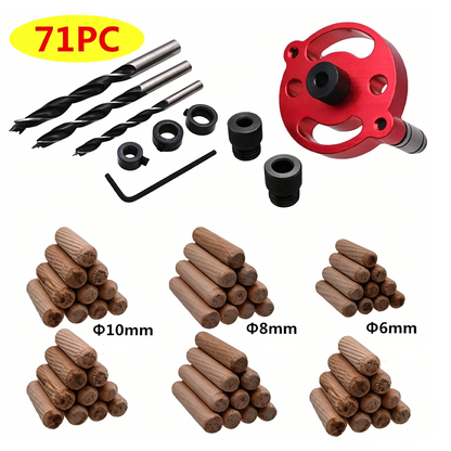 ⚙️ LIMITED-TIME 50% OFF! 🔨 Self-Centering Dowel Jig Kit – Precision Woodworking, Adjustable Bushings, Aluminum 📏