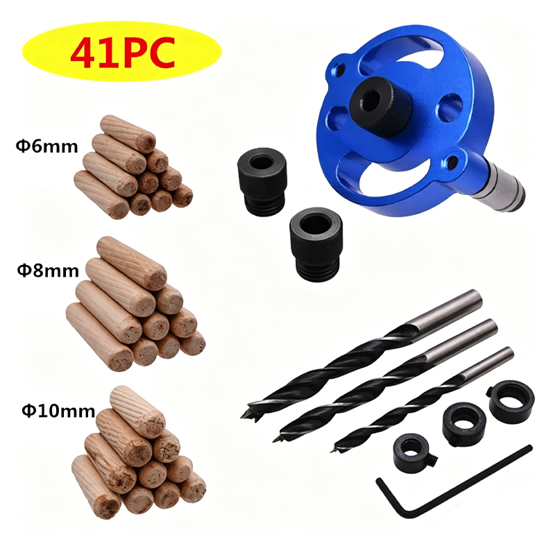 ⚙️ LIMITED-TIME 50% OFF! 🔨 Self-Centering Dowel Jig Kit – Precision Woodworking, Adjustable Bushings, Aluminum 📏