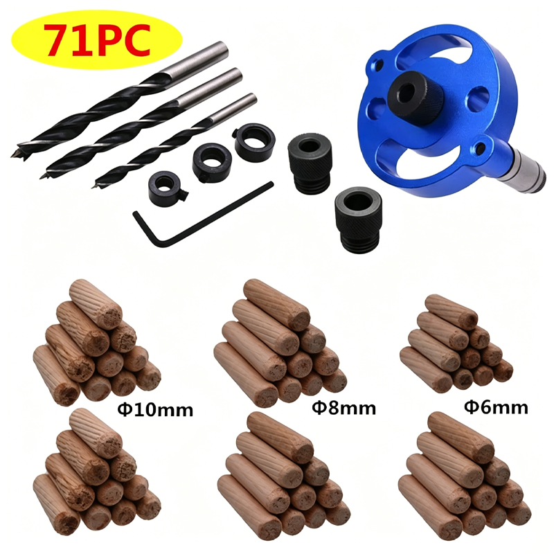 ⚙️ LIMITED-TIME 50% OFF! 🔨 Self-Centering Dowel Jig Kit – Precision Woodworking, Adjustable Bushings, Aluminum 📏