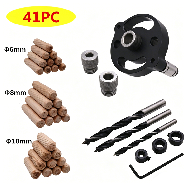 ⚙️ LIMITED-TIME 50% OFF! 🔨 Self-Centering Dowel Jig Kit – Precision Woodworking, Adjustable Bushings, Aluminum 📏