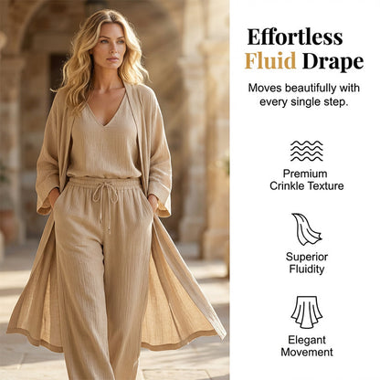 ⏰🔥LIMITED TIME 50% OFF! 🧥 Elegant 3-Piece Set – Wide-Leg Trousers, Inner Top & Cardigan for Effortless Chic 👚👖✨