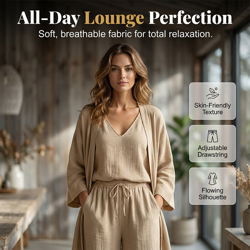 ⏰🔥LIMITED TIME 50% OFF! 🧥 Elegant 3-Piece Set – Wide-Leg Trousers, Inner Top & Cardigan for Effortless Chic 👚👖✨