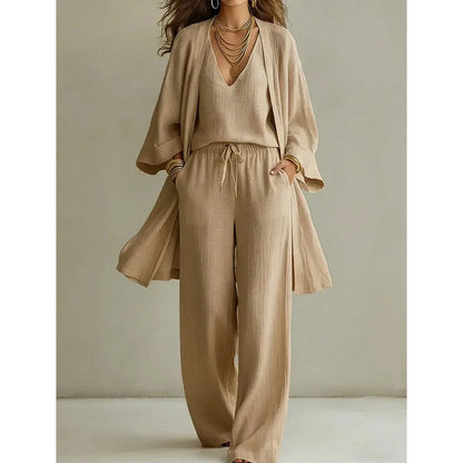 ⏰🔥LIMITED TIME 50% OFF! 🧥 Elegant 3-Piece Set – Wide-Leg Trousers, Inner Top & Cardigan for Effortless Chic 👚👖✨