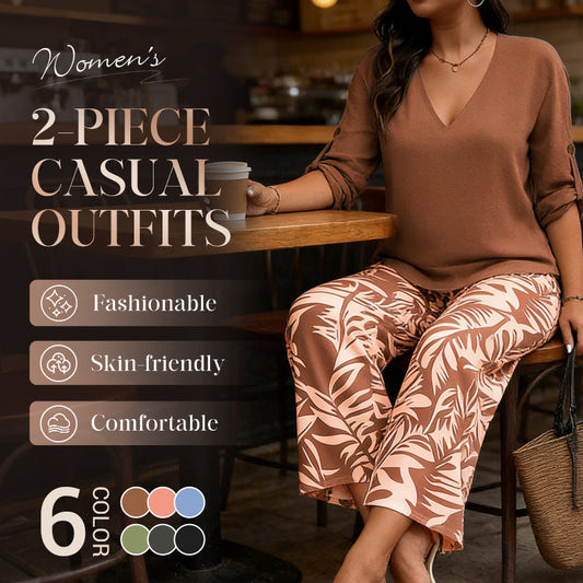 🥳2026 HOT SALE 50% OFF! 🥳 💞Women's V-Neck Blouse & Printed Wide-Leg Pants Set