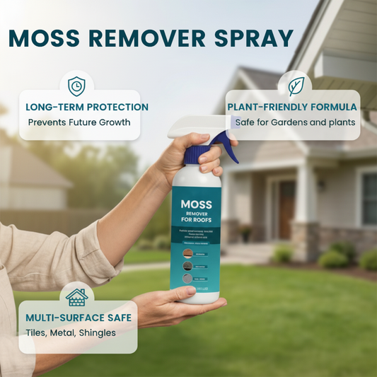 🌧️ Multi-Surface Roof Moss & Algae Cleaner Spray – Spray, Rinse, and Watch It Shine! 🏠✨ Tough on moss, gentle on plants – a cleaner roof in minutes. 🌿💧