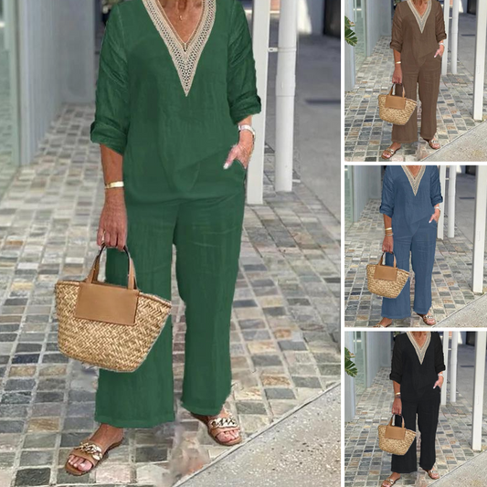 🔥LIMITED TIME 50% OFF!⏰Women's V-Neck Top & Wide-Leg Pants