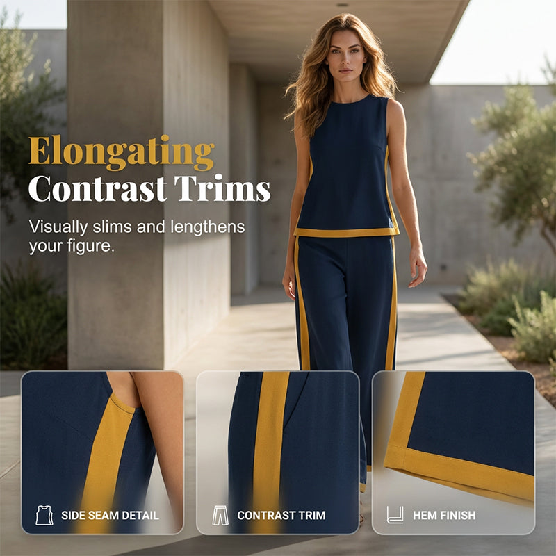 🔥New arrivals on sale-Casual Sleeveless Colorblock Top & Wide-Leg Pants Set