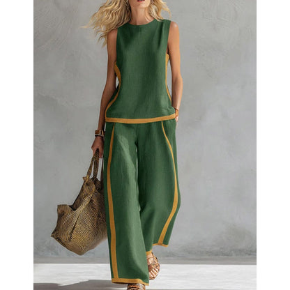 🔥New arrivals on sale-Casual Sleeveless Colorblock Top & Wide-Leg Pants Set