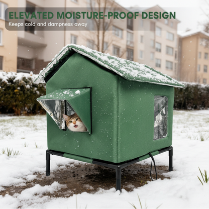 ⏳Time-Limited Special⏰All-Weather Elevated Outdoor Cat House – Waterproof, Insulated, Foldable 🌧️