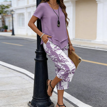 📢📢50% OFF !! ⏰Casual Round Neck Layered Tunic Top and Wide Leg Pants Set