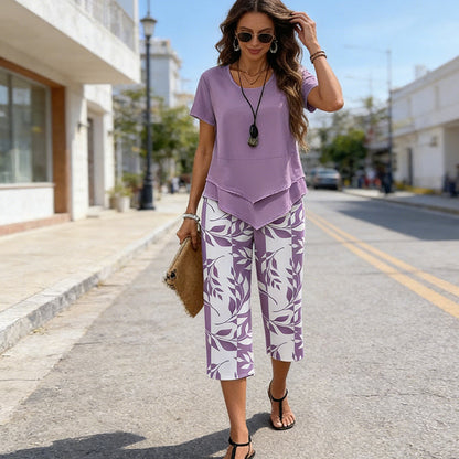 📢📢50% OFF !! ⏰Casual Round Neck Layered Tunic Top and Wide Leg Pants Set